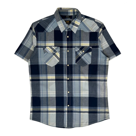 Lee Checked Short Sleeve Shirt - Medium Navy Cotton Blend