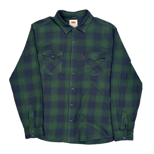 Levis Checked Flannel Shirt - Large Green Cotton