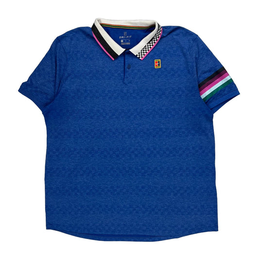 Nike Striped Polo Shirt - XL Blue Polyester