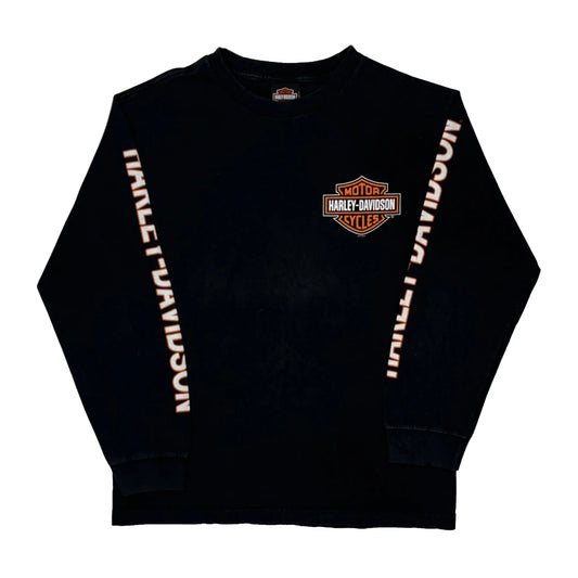 Harley Davidson Spellout Long Sleeve T-Shirt - Medium Black Cotton