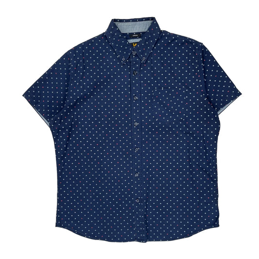 Vintage Lee Polka Dot Short Sleeve Shirt - Large Blue Cotton