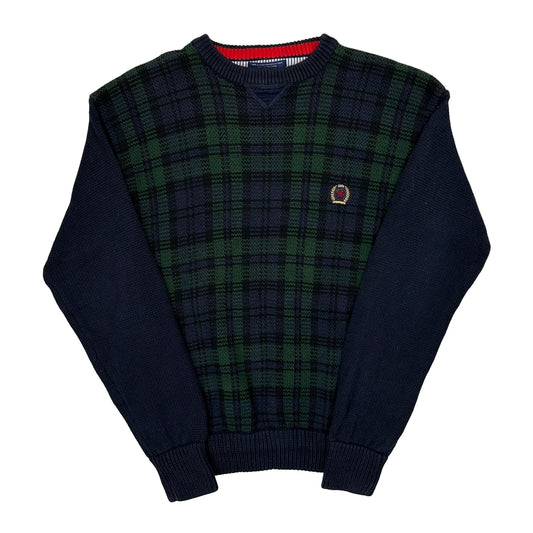 Vintage Tommy Hilfiger Checked Jumper - Large Navy Cotton