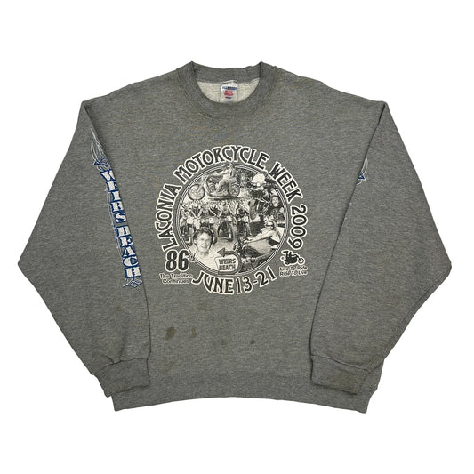 Laconia Motorcycle Week 2009 Jerzees Graphic Sweatshirt - Large Grey Polyester Blend