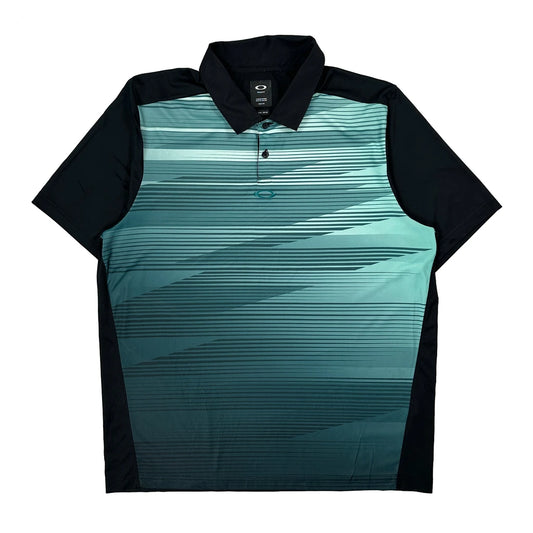 Vintage Oakley Striped Polo Shirt - XL Black Polyester