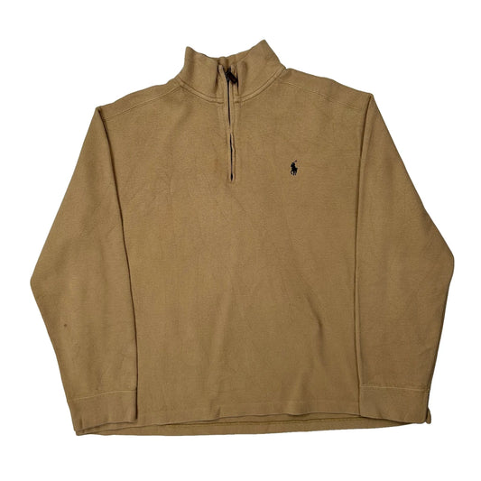 Vintage Polo By Ralph Lauren 1/4 Zip - XL Beige Cotton