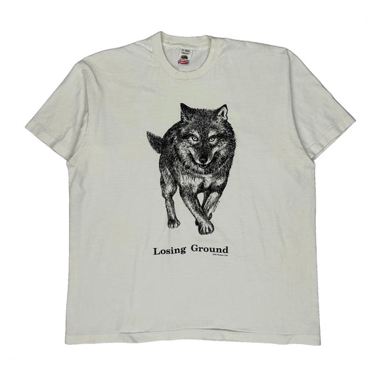 Vintage Wolf Graphic Fruit Of The Loom Graphic T-Shirt - XL White Cotton