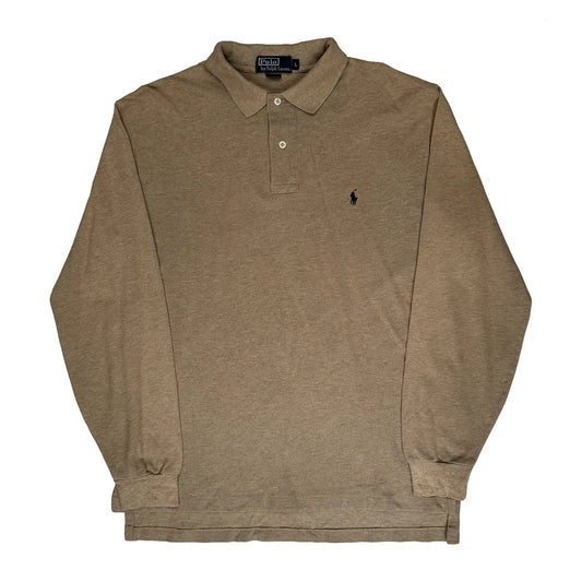 Vintage Polo By Ralph Lauren Long Sleeve Polo Shirt - Large Beige Cotton