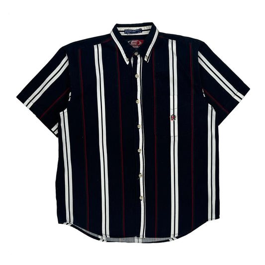 Coliseum Classic Striped Short Sleeve Shirt - Large Black Cotton