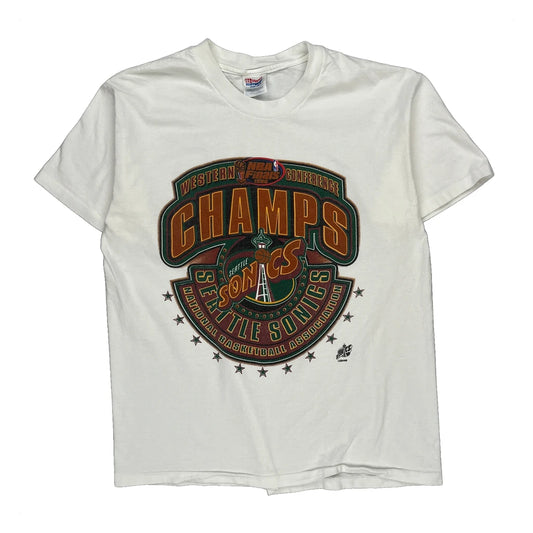 Seattle Sonics Hanes Graphic T-Shirt - Large White Cotton