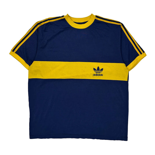 Adidas Striped T-Shirt - 2XL Blue Cotton