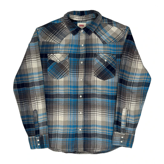 Levis Checked Flannel Shirt - Large Blue Cotton