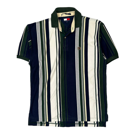 Tommy Hilfiger Striped Polo Shirt - Medium Green Cotton