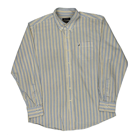 Nautica Striped Shirt - Large Yellow Cotton