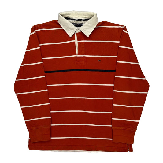 Tommy Hilfiger Striped Rugby Shirt - Large White Cotton