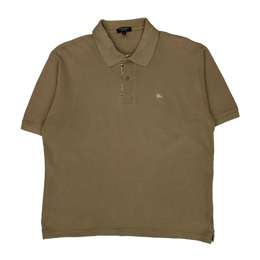 Vintage Burberry London Polo Shirt - Large Khaki Cotton