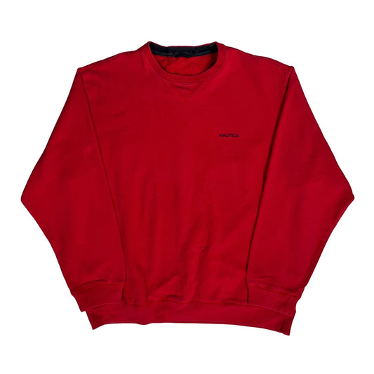 Vintage Nautica Sweatshirt - Large Red Cotton