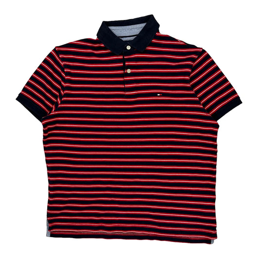 Tommy Hilfiger Striped Polo Shirt - Small Navy Cotton