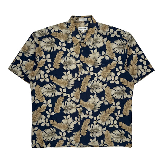 Pierre Cardin Floral Hawaiian Shirt - XL Blue Cotton