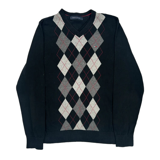 Tommy Hilfiger Argyle Jumper - Medium Red Cotton