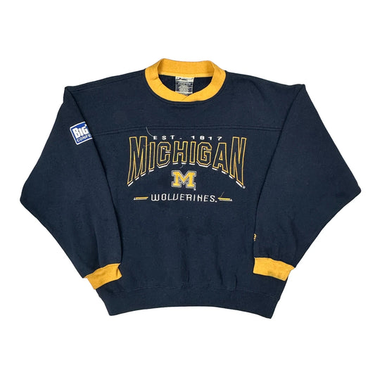 Michigan Wolverines Lee Sport College Sweatshirt - Large Navy Cotton