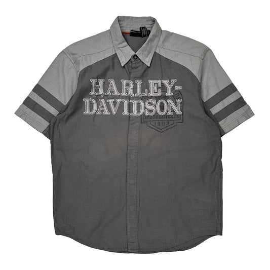 Harley Davidson Spellout Short Sleeve Shirt - Large Grey Cotton