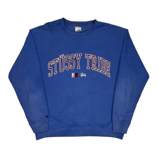 Stussy Tribe Stussy Spellout Sweatshirt - Large Blue Cotton