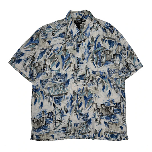 Axcess Graphic Hawaiian Shirt - Large Blue Cotton