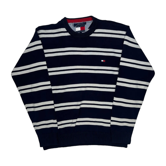 Tommy Hilfiger Striped Chunky Knit Jumper - Medium Navy Cotton