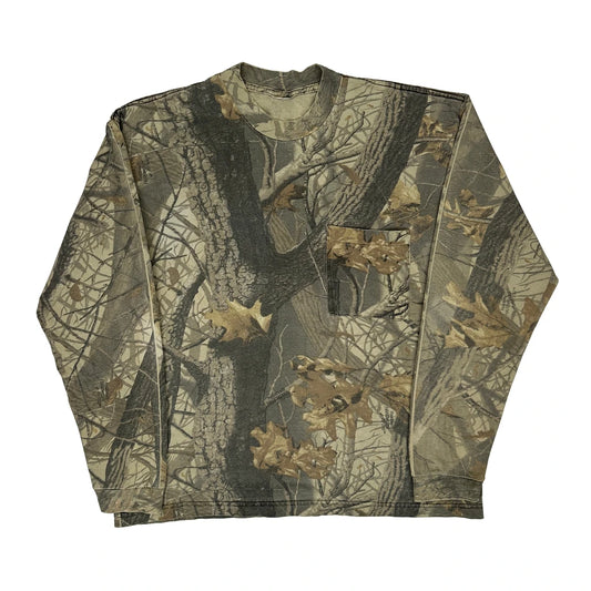 Vintage Unbranded Camo Long Sleeve T-Shirt - Large Khaki Cotton