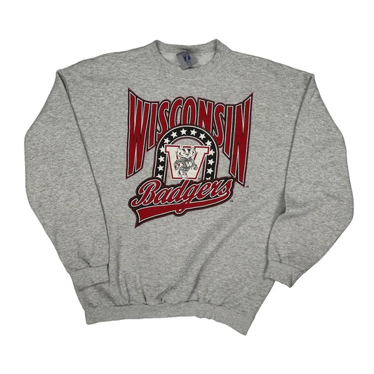 Wisconsin Badgers Logo Athletics College Sweatshirt - Large Grey Cotton