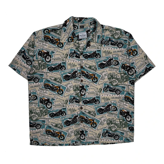 Motorcycle Print David Carey Graphic Hawaiian Shirt - XL Multicoloured Cotton Blend