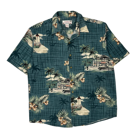 Summa Floral Hawaiian Shirt - XL Blue Silk Blend