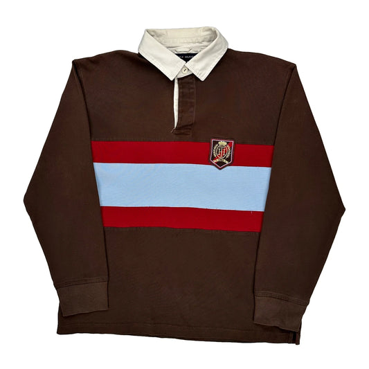 Crest Logo Tommy Hilfiger Striped Rugby Shirt - Medium Blue Cotton