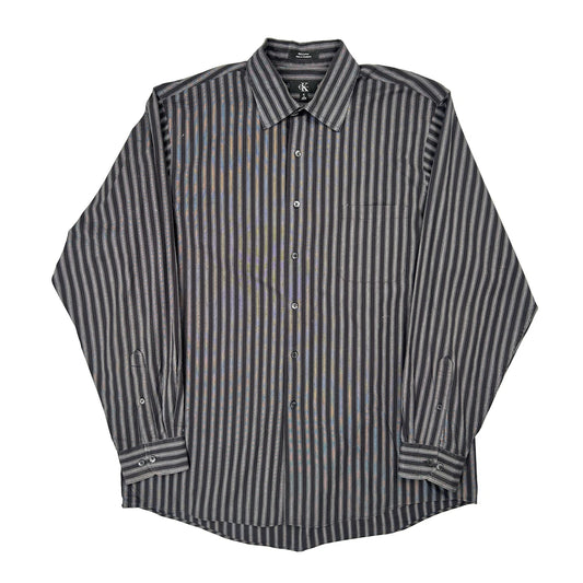 Vintage Calvin Klein Striped Shirt - XL Gray Cotton
