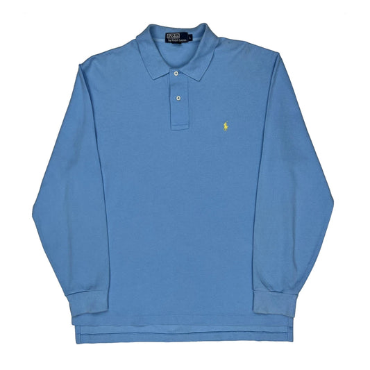 Polo By Ralph Lauren Long Sleeve Polo Shirt - Large Blue Cotton