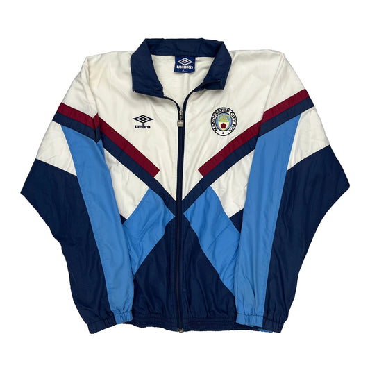 Manchester City 1989-91 Umbro Football Training Track Jacket - Large Navy Polyester