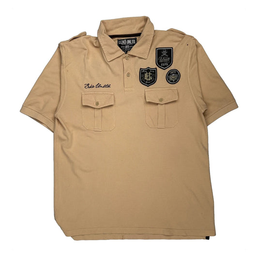 1972 Ecko Unltd Graphic Polo Shirt - Large Beige Cotton