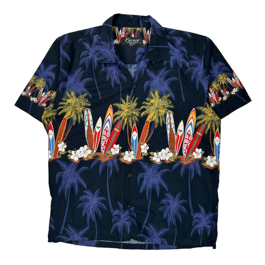 Surfboards And Palm Trees Favant Graphic Hawaiian Shirt - Large Multicoloured Cotton