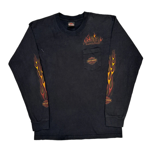 Harley Davidson Graphic Long Sleeve T-Shirt - Large Black Cotton