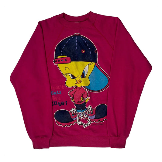 1995 Tweety Bird Looney Tunes Cartoon Sweatshirt - Large Pink Cotton