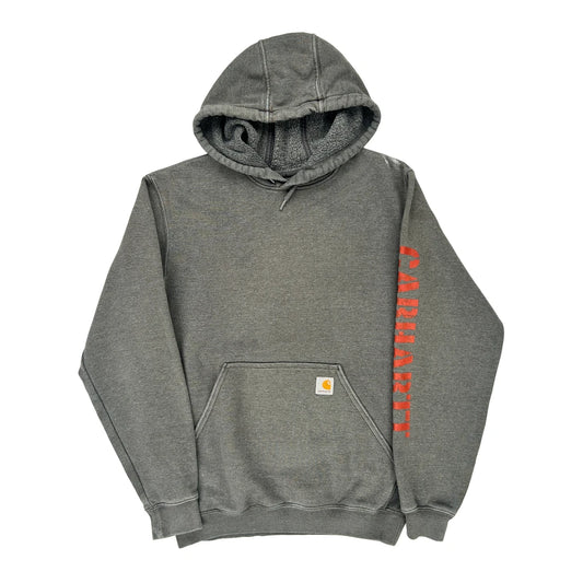 Carhartt Spellout Hoodie - Small Grey Cotton Blend