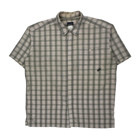 Patagonia Checked Short Sleeve Shirt - XL Green Polyester Blend