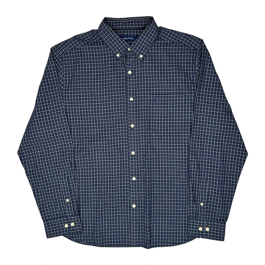 Nautica Checked Shirt - XL Blue Cotton