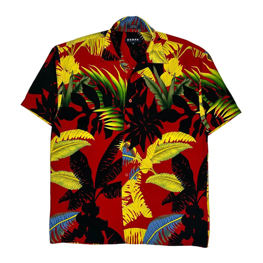 Koman Hawaiian Shirt - Medium Red Polyester