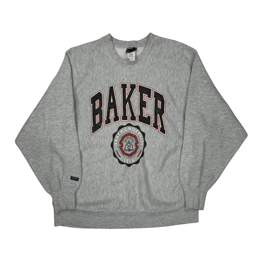 Vintage Baker University Jansport College Sweatshirt - Large Grey Cotton