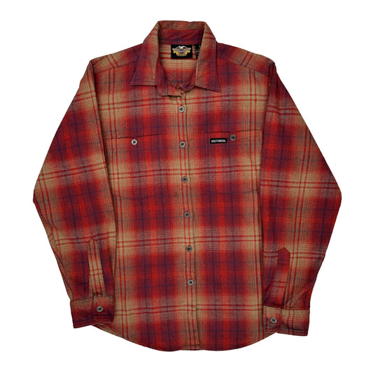 Harley Davidson Checked Flannel Shirt - Medium Red Cotton