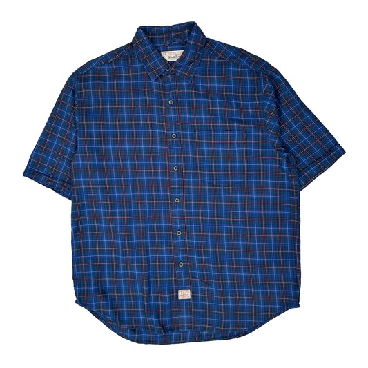 Levis Checked Short Sleeve Shirt - Large Blue Cotton