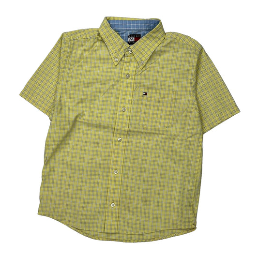 Age 7 Tommy Hilfiger Checked Short Sleeve Shirt - Small Yellow Cotton