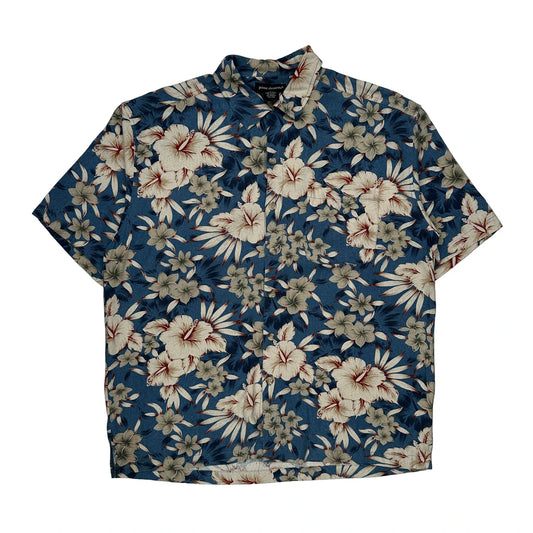 Prime Elements Floral Hawaiian Shirt - Large Blue Silk