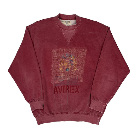 90S Faded Avirex Graphic Sweatshirt - Large Red Cotton